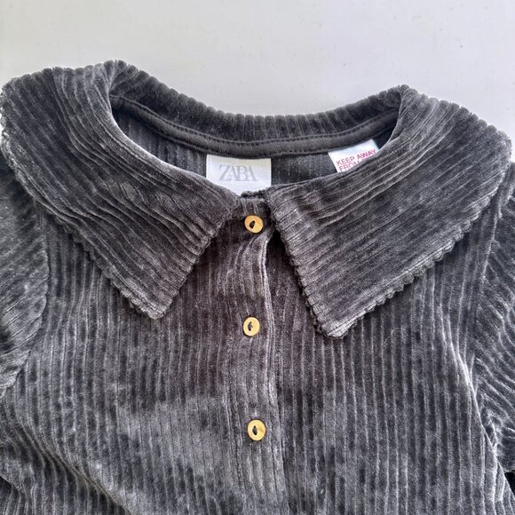 ZARA Corduroy Dress | Peter Pan Collar, Long Sleeve | Charcoal | 3–4Y | NWT - Picture 3 of 5